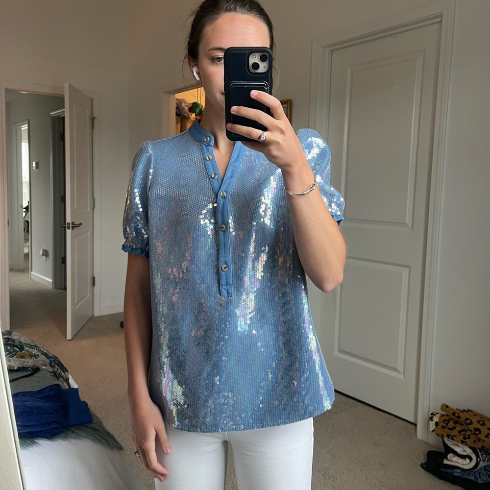 Pilcro Sequin Blue Top